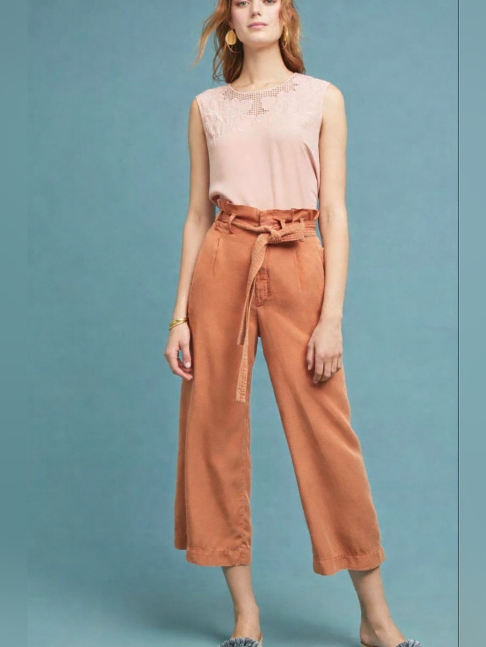 Anthropologie Wide-Leg Paperbag Pants in Rust